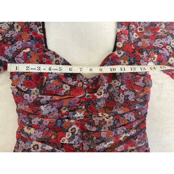 NWT Zara Floral Puff Sleeve Ruched Mini Dress Size XS - Picture 15 of 16